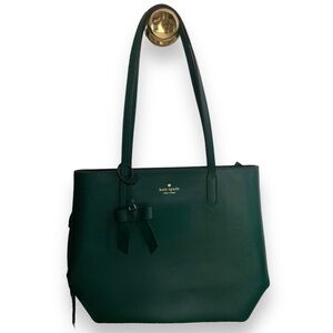 kate spade Brynn Leather Tote Bag With Bow Charm, Deep Jade like new